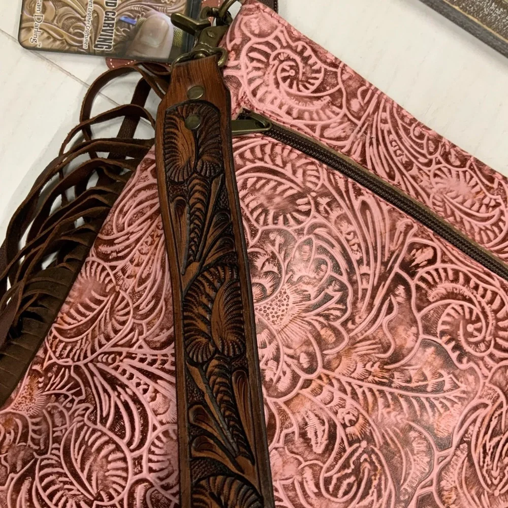 NWT American Darling Messenger‎ Hand Tooled Leather Womens Bag Western Purse